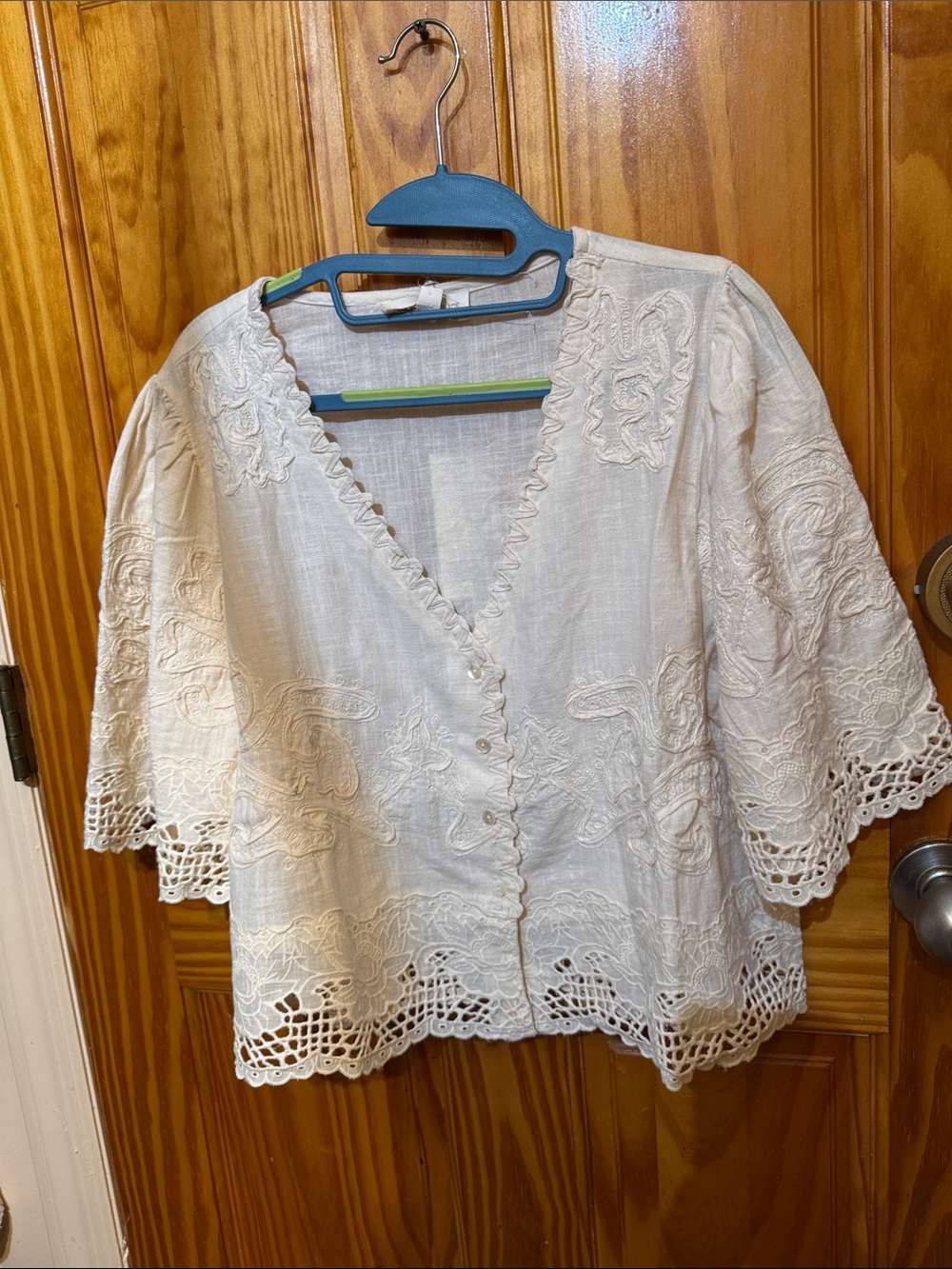 Jenni Cream Embroidered Button-Front Blouse